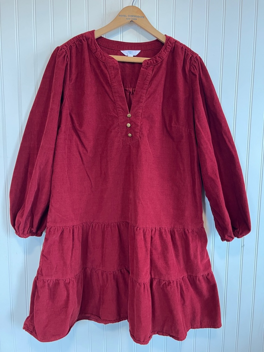 Time and Tru cranberry Corduroy Tiered Tunic 12-14